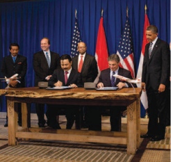 Photo de la cérémonie de signature d'un contrat de Boeing entre l'Indonésie et les États-Unis